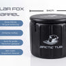 Polar Fox Barrel Schwarz – Infografik mit Features, Maßen (94cm Ø, 80cm Höhe) und Drop-Stitch Material #farbe_schwarz
