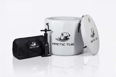 Polar Fox Barrel Eisbecken Grau mit Deckel, Rucksack, Handpumpe und Schlauch-Zubehör – seitliche Ansicht #farbe_grau